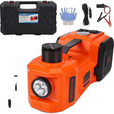 Cric elettrico per auto, elevata capacità di sollevamento, compressore per pneumatici integrato, arancione (1/2)