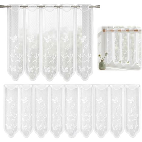 2 Pièces Rideau de Cuisine, Rideaux Courts, 130x45/74x60 cm, Blanc Rideaux Brise-bise, Brise Vue Fenetre, avec Broderie, Petit Rideau Fenetre pour Cuisine, Salon et Caravane (1/5)