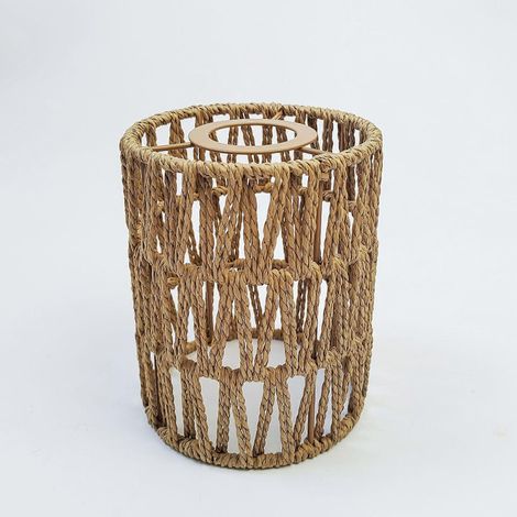 Petit abat-jour en rotin style bohème H5,9 x Ø4,7 cm, idéal pour ventilateurs de plafond, lampadaires, suspensions et lustres. Abat-jour cylindrique tissé. (1/5)