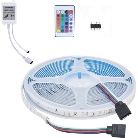 Bande lumineuse LED RGB 2835 de 5 m (16,4 pi) avec télécommande infrarouge 24 touches, prise européenne 100-240 V, 500 V (16,4 pi). (1/5)