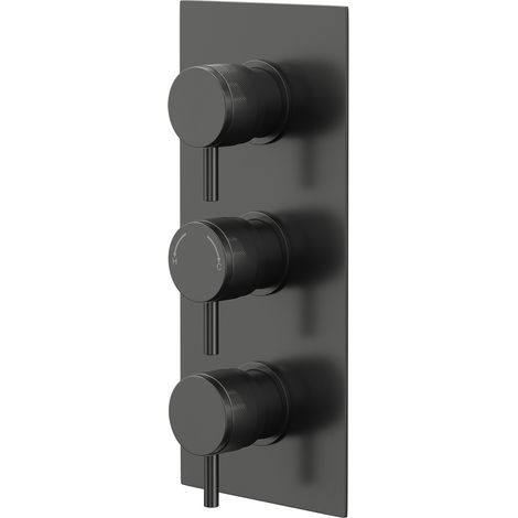 Colore Round Gunmetal Grey Concealed Triple Thermostatic Shower Valve with Half Knurled Control Handles - 2 Outlet (1/5)