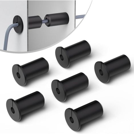 Lot de 6 passe-câbles muraux en caoutchouc pour câble Ethernet, trou de 24 mm, étanches, pour une gestion optimale et une protection efficace des câbles (noir). (1/4)