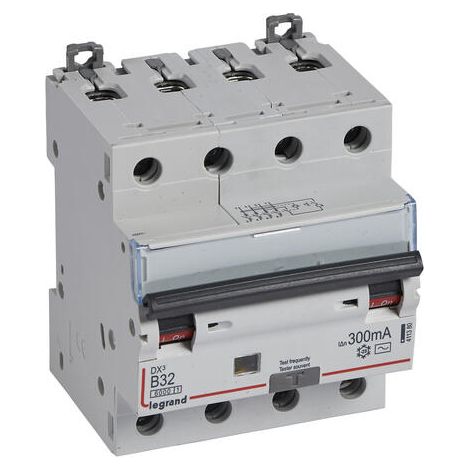 Disjoncteur différentiel monobloc DX³6000 10kA arrivée haute départ bas à vis 4P 400V - 32A - typeAC 300mA - courbe B - LEGRAND