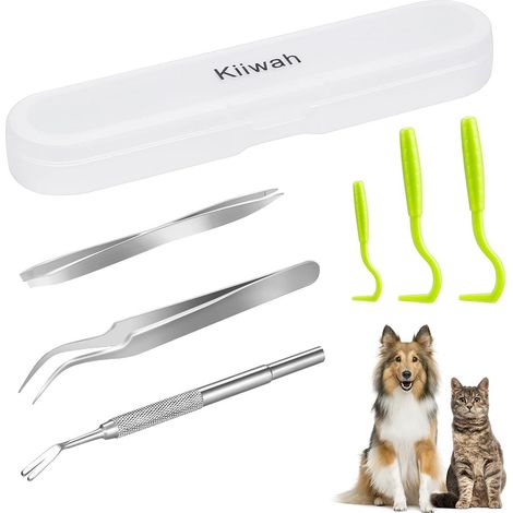 Zeckenhaken 6er Edelstahl Set für Hunde Katze Mensch mit Box (1/5)