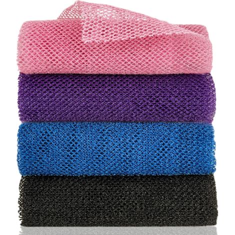 Irovami Filet de bain et de gommage en nylon africain (lot de 4, noir, bleu, rose, violet) (1/5)