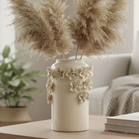 Vase Guirlande Fleurs Céramique Blanche 17x17x25cm (1/3)