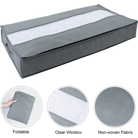 Sac rangement couette et linge non tissé pliable sous lit anti poussière humidité 100x50x15 cm gris 1 pc