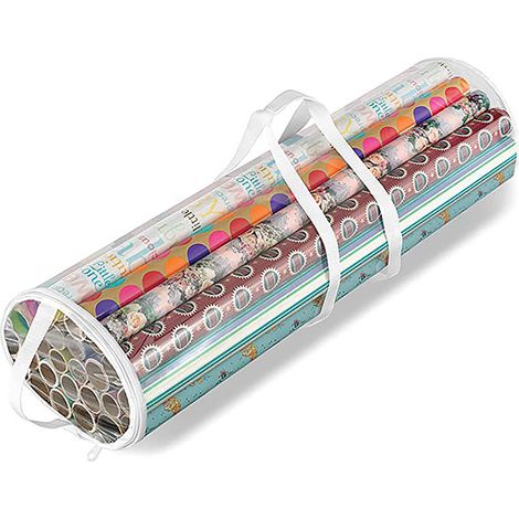 Organizador de papel de regalo, bolsa para guardar papel de regalo navideño, con capacidad para entre 14 y 20 rollos de papel de regalo transparente. (1/3)