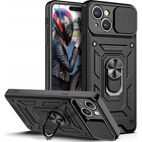Coque pour iPhone 15 Plus, anneau coulissant renforcé à l'arrière + verre 9H (1/5)