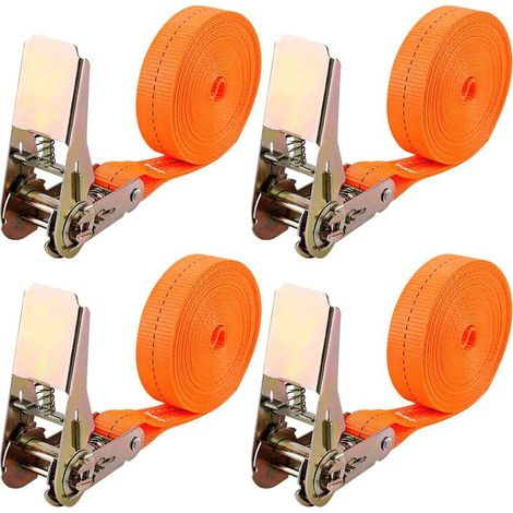 Lot de 4 Pièces Sangle à Cliquet,Longueur 6 m,Largueur 25 mm,Sangle d'Arrimage à Cliquet,Sangles de Serrage,Supportant Une Charge Maximale Totale de 1000 kg
