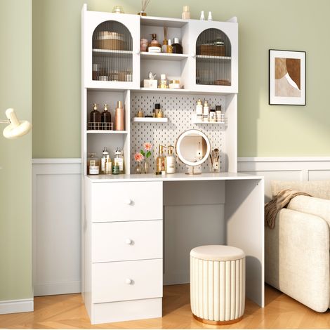 Bureau multifonction 100x55x180 cm en MDF blanc avec rangement, pour bureau – MEUBLIV (1/5)