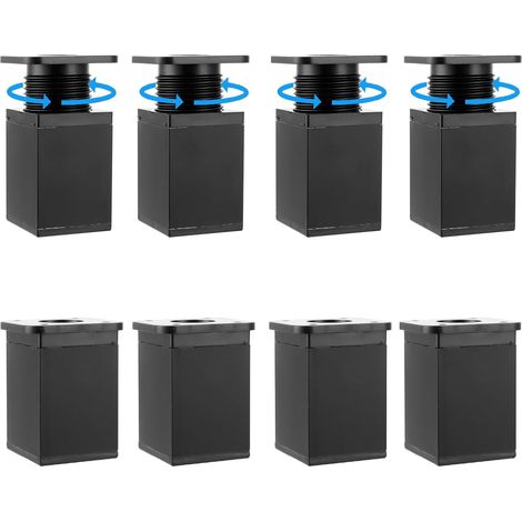 Juego de 8 patas ajustables para muebles, negras, 40 x 40 x 60 mm, de 0 a 20 mm, cuadradas, para muebles, sofás, mesas de centro, armarios, soportes de TV, roperos (1/5)