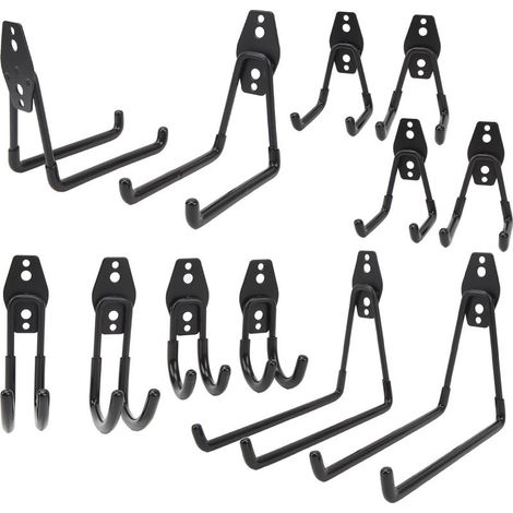 Robuste Metallhaken für die Garage, rutschfeste Halterungen, Haken für Elektrowerkzeuge, Leitern und diverse andere Gegenstände, schwarz, 12er-Packung (1/5)