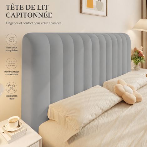 Housse de tête de lit matelassée rayures verticales gris clair 150 cm 150cm 650g réf 0588 1 kg – Livraison gratuite