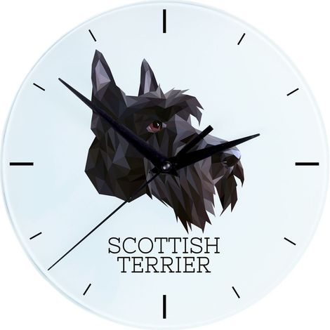 Scottish Terrier, Aberdeen Terrier: reloj de pared geométrico con foto e inscripción de Art-Dog (1/4)