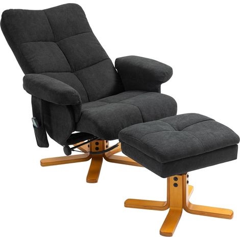 Relaxsessel mit Fußhocker, Stauraum, Elektrischer Massagesessel mit Liegefunktion, Drehbarer Fernsehsessel mit Seitentasche, Fernbedienung, Holzrahmen, Polyester, Schwarz (1/5)