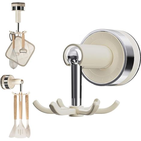 Ganci a ventosa per cucina, girevoli a 360 gradi, design a più ganci, organizer senza foratura, ventosa per doccia con 6 ganci (bianco)