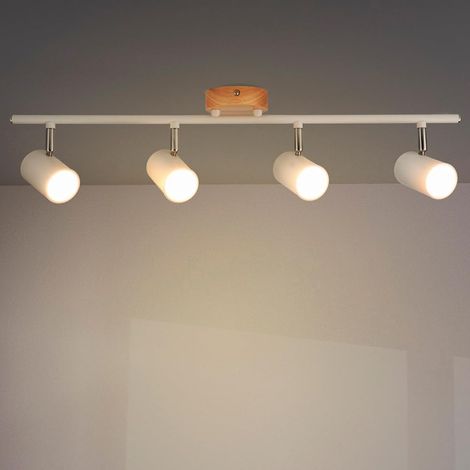 Plafonnier Série Wood 4 spots GU10, pour usage en intérieur sec IP20, convient pour salle de bain, salon, chambre et cuisine (Ampoule non incluse), Blanc (1/5)