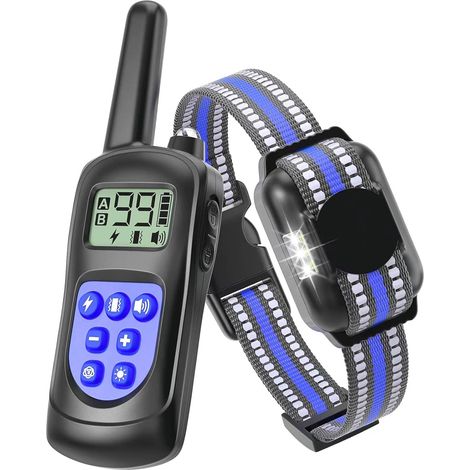 Collier Dressage Chien avec Télécommande, Portée De 2000ft, 3 Modes Son/Vibration/Choc(0-99 Rechargeable, Imperméable, pour Les Chiens De Petite, Moyenne Et Grande Taille. Bleu (1/5)