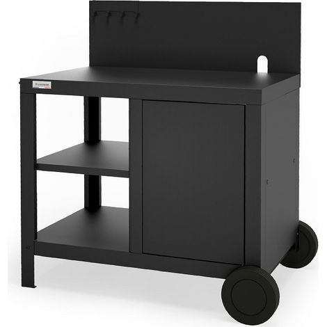 Le Marquier – Chariot à plancha en acier noir 87x54 cm – 2 étagères 43x36 cm – 1 porte push-pull – 2 roues avec enjoliveurs – L99 P64 H102 cm