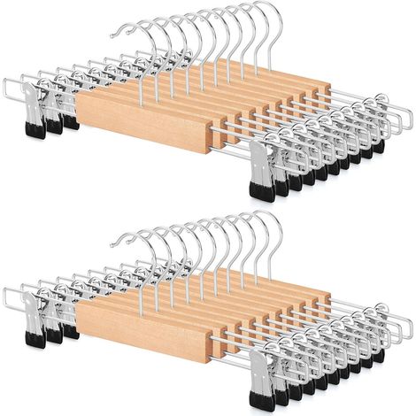 Lot de 20 Cintre en Bois, Crochet Pivotant à 360°, Pince Antidérapante Réglable, pour Pantalon et Jupe (1/5)