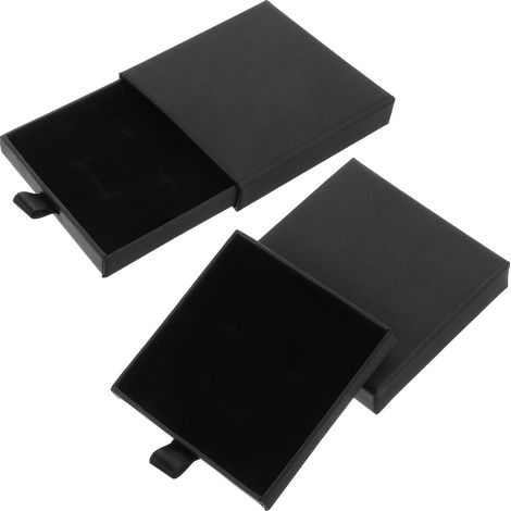 Set of 2 small, expandable, thick paper jewelry boxes for bracelets, necklaces, earrings, rings, and jewelry gifts (black) (1/5)