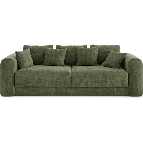 Canapé convertible coffre noyer 4 places en tissu tramé vert vintage RIO (1/5)