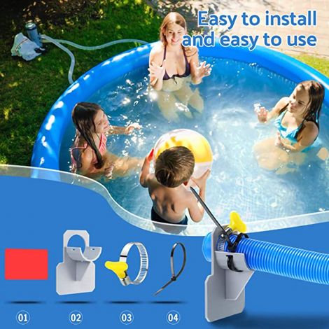 Lot de 2 supports flexibles pour tuyau de piscine, 2 colliers + 2 pièces bleues, sachet OPP (1/4)