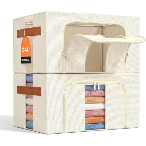 Foldable Clothes Storage Box Stackable Bag Metal Frames (1/5)