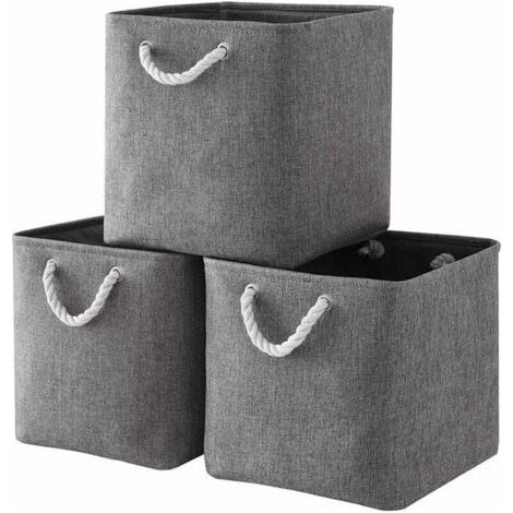 Foldable fabric storage cubes – Set of 3 – Dimensions 25 x 25 x 25 cm – High quality canvas – Soft rope handles (1/5)