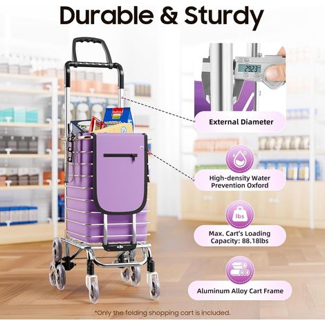 Foldable Shopping Trolley on Wheels, Lightweight Grocery Cart 35L Folding Shopping Trolley, Stair Climbing Grocery Cart for Seniors & Travel, Lightweight Portable Handcart Waterproof Oxford Fabric, 40 (1/5)