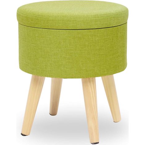 MINKUROW Pouf Sgabello Tessuto Contenitore Rotondo Poggiapiedi Soggiorno Design Moderno Sedia Lino Seduta Riposati Colore Gambe In Legno Con Coperchio Verde (1/5)