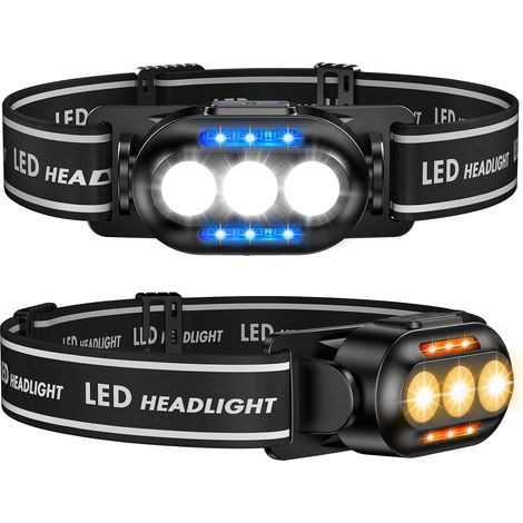 2pcs Lampe frontale 1100 lumens USB rechargeable avec capteur LED 7 modes Lampe frontale avec lumière rouge réglable à 90° IP4 étanche Jogging Camping (1/5)