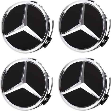 4 enjoliveurs de roue pour Mercedes-Benz, 75 mm / 2,95 pouces, cache-moyeu en ABS (noir) (1/3)