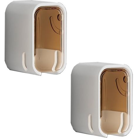 Pièces - Porte-brosse à dents - Avec couvercle - Étagère - Espace de rangement - Accessoire de salle de bain - Marron, Wit - 32,64,4 cm - ABS+PS - Montage murale - Accessoire de salle de bain - Brosse (1/5)