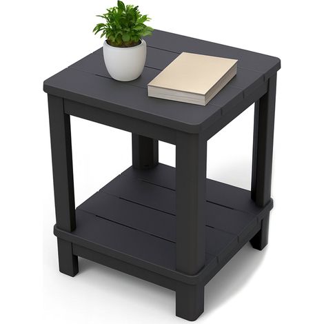Dmora - Tavolino da esterno Cornwall, Tavolo basso da giardino, Mobiletto outdoor multiuso, Mensola multifunzione, 41x41 h52 cm, Antracite