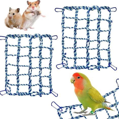 Lot de 2 Cordes d’Escalade en Coton pour Cage à Rats – Accessoires avec 4 Crochets – Jouets pour Hamsters et Petits Animaux – Bleu (1/5)