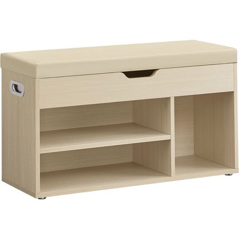 Banco zapatero acolchado banco de almacenaje con 3 compartimentos estantes de almacenaje ocultos para salón recibidor dormitorio capacidad de carga 150 kg beige 120004108 (1/3)
