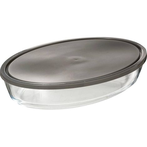 Plat à four ovale en verre avec couvercle 35 x 24 cm (1/5)