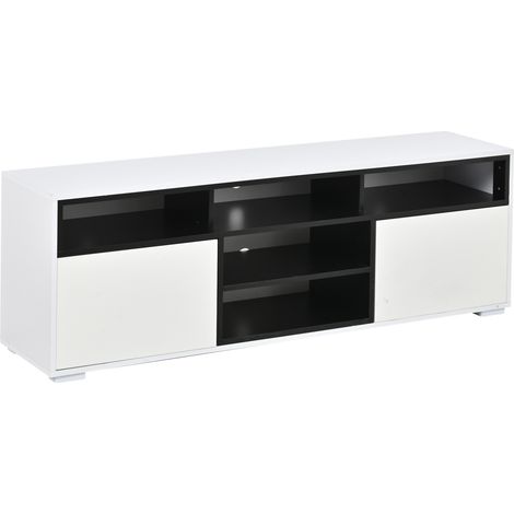 LED-TV-Möbel 150 x 35 x 50 cm aus Hochglanz-Spanplatte, Weiß/Schwarz (1/5)