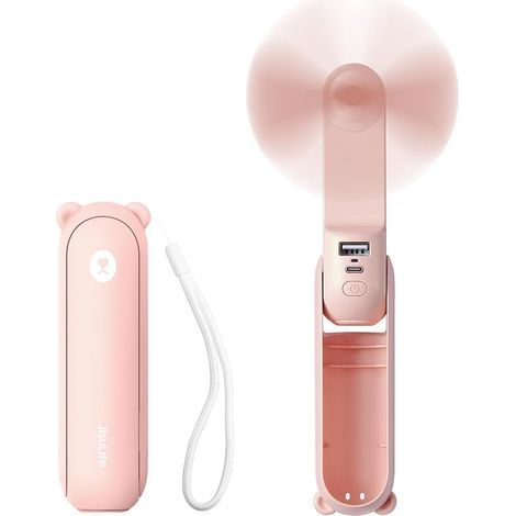 Mini portatif ventilateur à main 3 en 1, rechargeable, ventilateur à piles [14-21 heures de travail] avec batterie externe, fonction lampe de poche-rose (1/5)