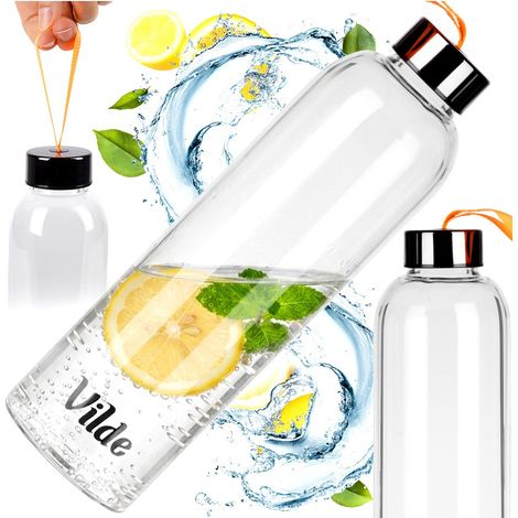 Motivationsflasche für Wassergetränke, große Sportflasche aus Glas, 0,75 (1/5)