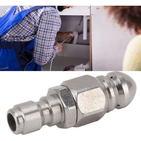 1 Buse de nettoyage, Acier inoxydable, Rotation 3 trous, Filtre anti-bouchage, G1/4, 4000 PSI, Pour laveuse et égout (1/4)