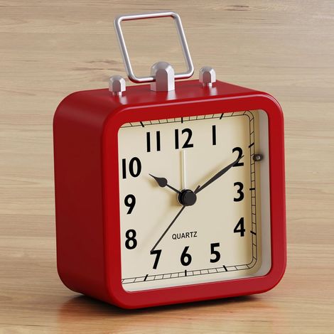 Réveil Matin analogique à Piles – Petit réveil carré en métal au Style rétro, Silencieux sans tic-tac avec lumière, Horloge de Table pour Chambre, Chevet ou étagère (1/4)