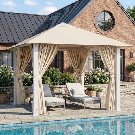 Devoke – Tonnelle de jardin 3x3 m – Bâche imperméable anti-déchirure 180g/m² – Cadre en aluminium métallique – 4 panneaux latéraux – Protection UV 50+ – Imperméable et résistant aux intempéries – Inst