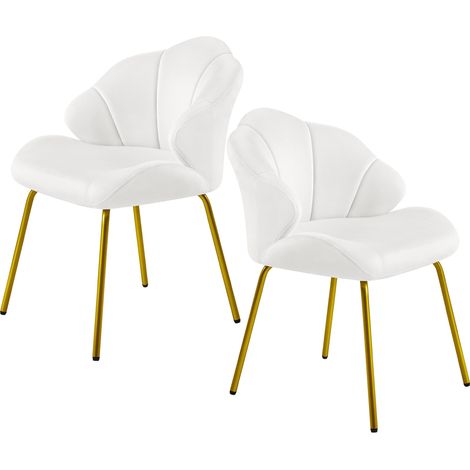 Homevive Pack de 2 Sillas de Comedor de Terciopelo Diseño en Forma de Concha Sillas de Tocador con Patas Doradas para Dormitorio Sala de Estar Comedor Blanco/2