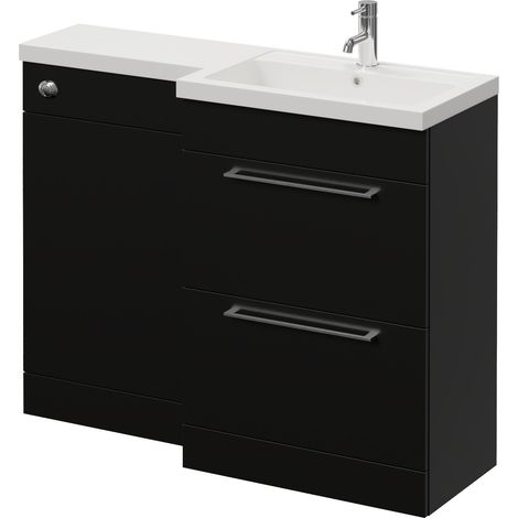 Napoli 390 Matt Black 1100mm 2 Drawer Vanity Unit Toilet Suite with Square Right Hand Lucia Basin - 1100mm - Chrome 320mm HandleWithout Kingston Toilet Pan