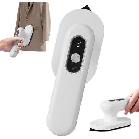 Kabelloses Mini-Bügeleisen und Dampfbügeleisen – Tragbares Reisebügeleisen, USB-aufladbar, Keramiksohle, 3 Temperaturstufen, mit LED-Anzeige – Weiß