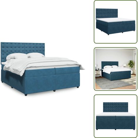 Sommier à lattes de lit et matelas Bleu foncé 200x200cm Velours - Sommier À Lattes De Lit - Sommiers À Lattes De Lit - Lit - Meuble De Chambre À Coucher (1/5)