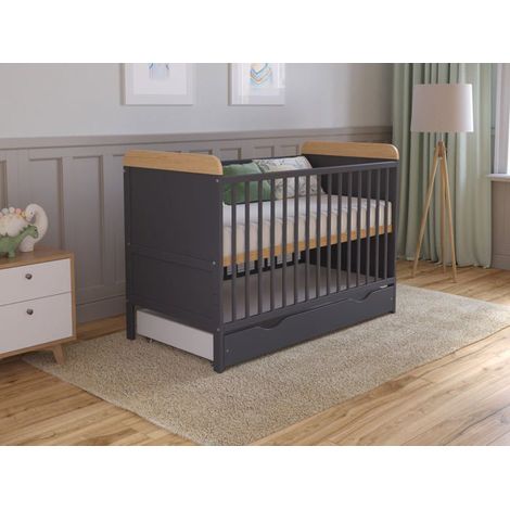 Lit Bebe Evolutif Avec Matelas - Lit Bebe avec tiroir 120x60 cm Bois,Anthracite-Pin convertible (1/5)